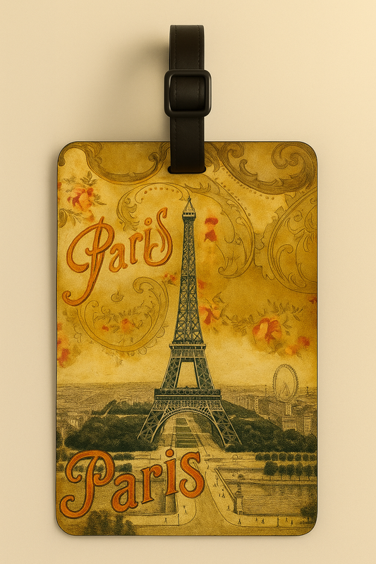 Vegan Leather Luggage Tags: Vintage Poster Art (Paris)