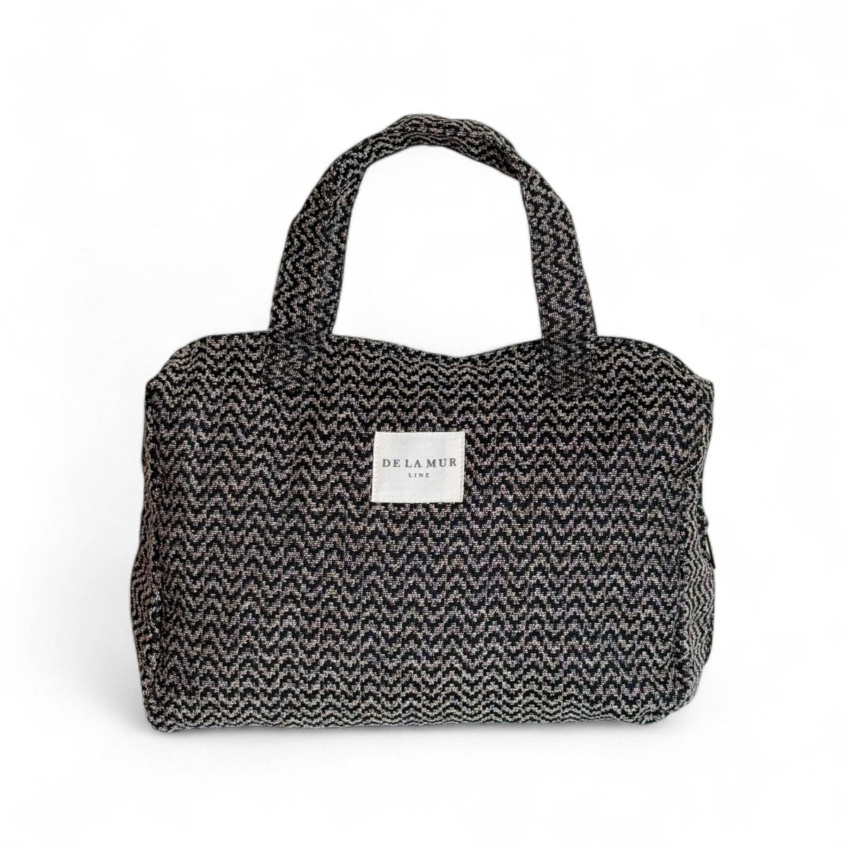 Zigzag Jacquard Extra Large Makeup Bag – Beige & Black (Dana)