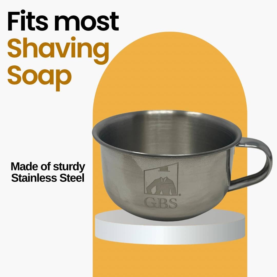 GBS Stainless Shaving Bowl with Handle and Soap