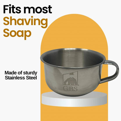 GBS Stainless Shaving Bowl with Handle and Soap