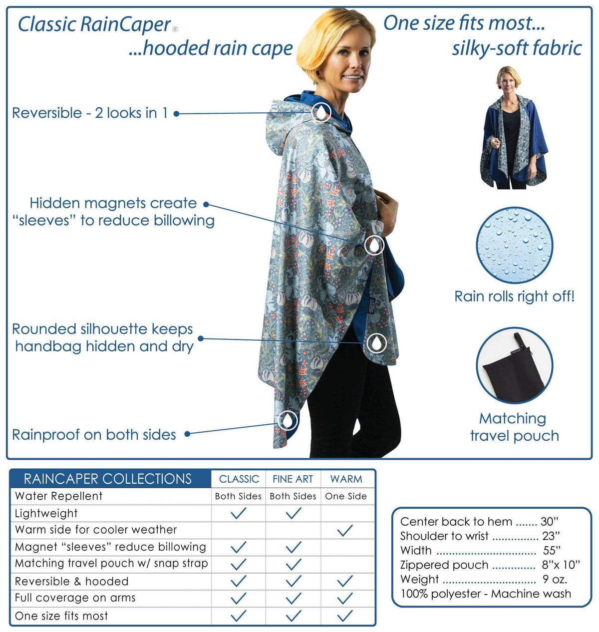 William Morris Golden Lily Womens Rain Cape - Rainproof Breathable Rain Poncho