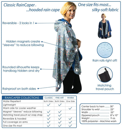 Black & Houndstooth Hooded Rain Cape – Lightweight Women's Rain Wrap