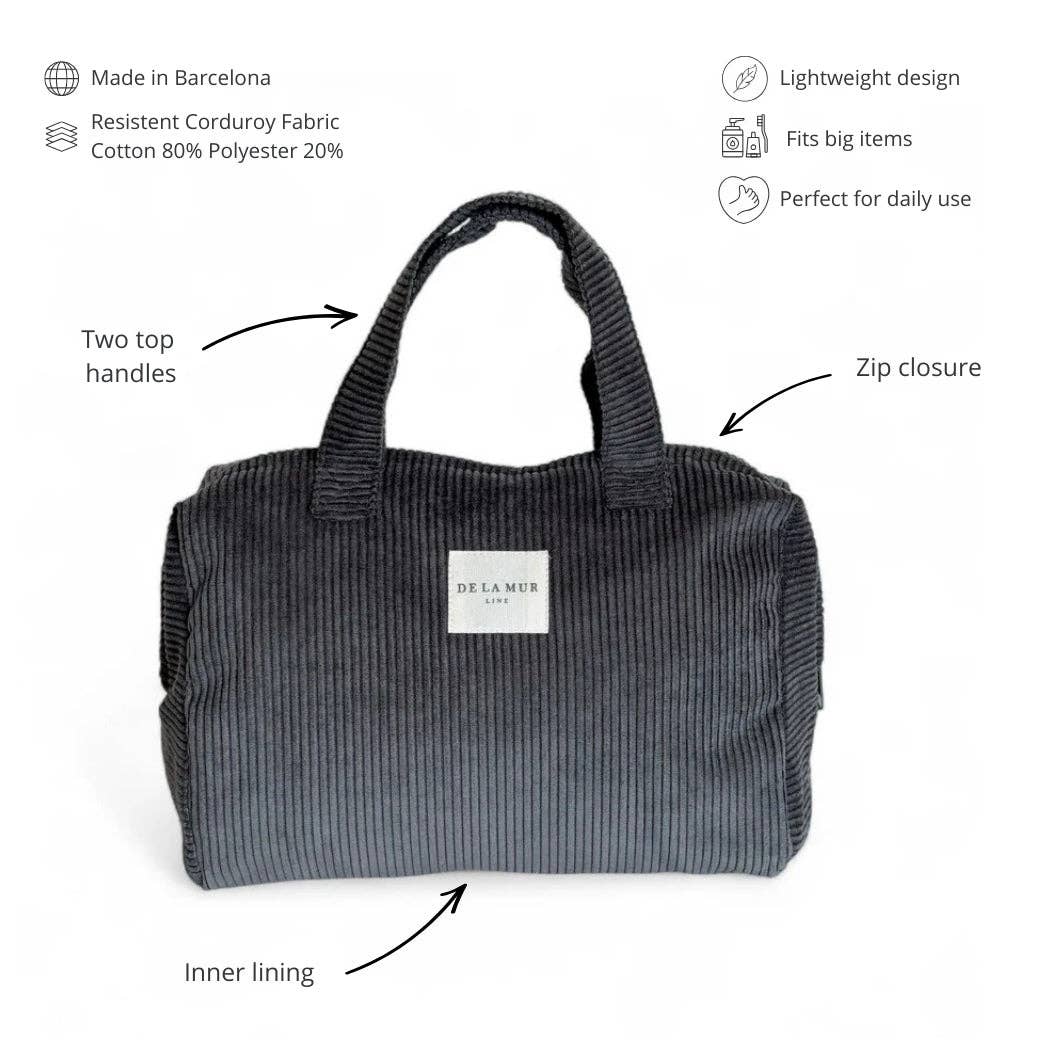 Corduroy Extra Large Makeup Bag – Charcoal Gray (Boni)