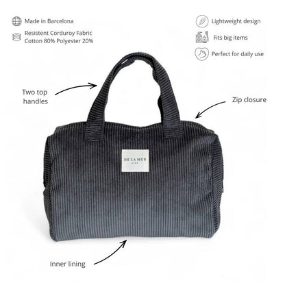 Corduroy Extra Large Makeup Bag – Charcoal Gray (Boni)