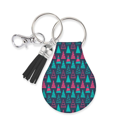 Neoprene AirTag Case Keychain – Geometric Tree Pattern