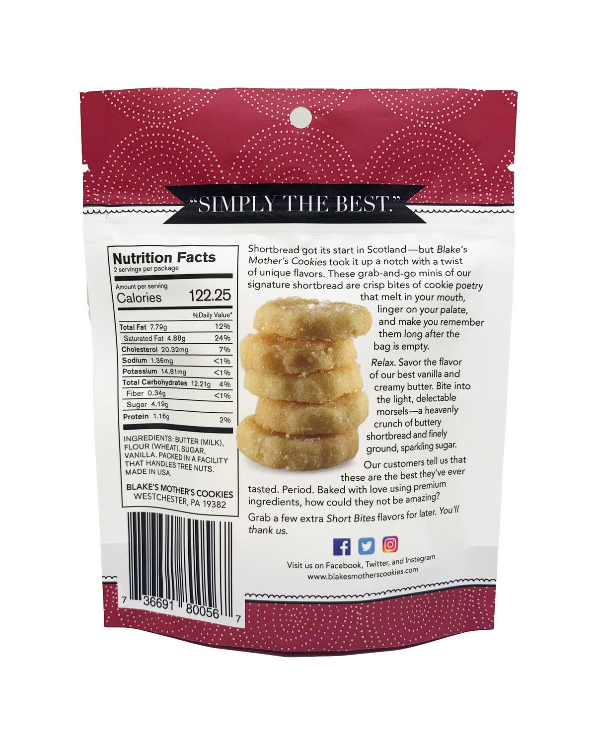 East Hampton Classic Shortbread 2.2 ounce pouch