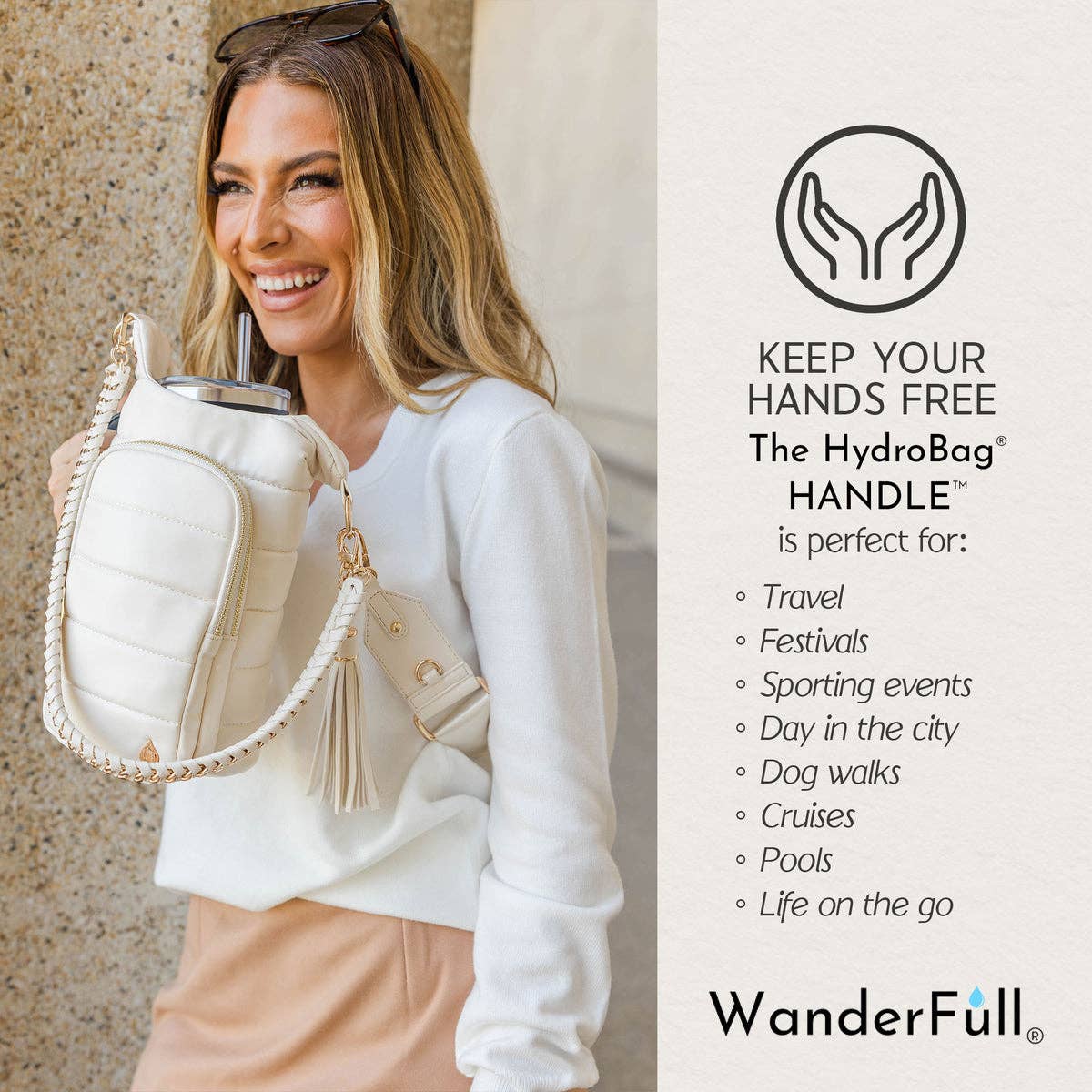 HydroBag® HANDLE®- Ivory Vegan Leather with Strap Bundle