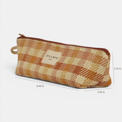 Gingham Jacquard Pencil Case – Terracotta & Orange (Zia)