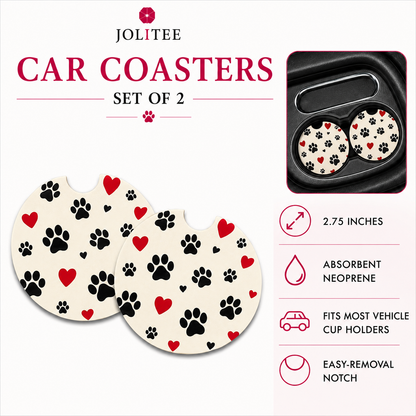 Jolitee Car Coasters, Absorbent Neoprene CupHolder Dog Lover