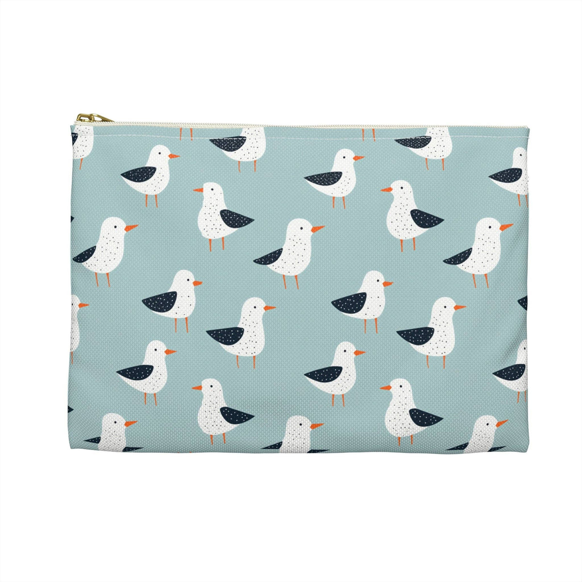 Seagull Pattern Zipper Pouch, Coastal Cosmetic Bag, Beach Travel Organizer, Seaside Pouch