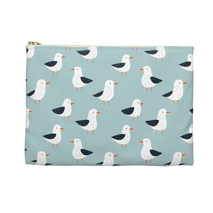 Seagull Pattern Zipper Pouch, Coastal Cosmetic Bag, Beach Travel Organizer, Seaside Pouch