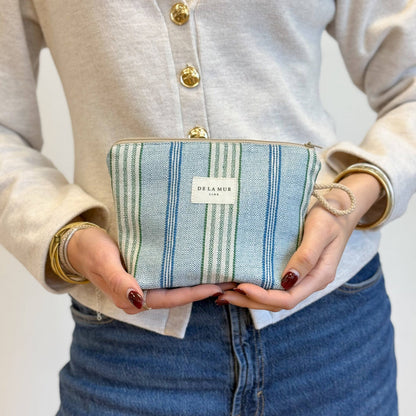 Striped Jacquard Small Makeup Bag – Blue & Green (Cata)