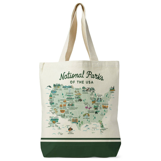 National Parks of the USA Illustrated Map Recycled Canvas Tote Bag