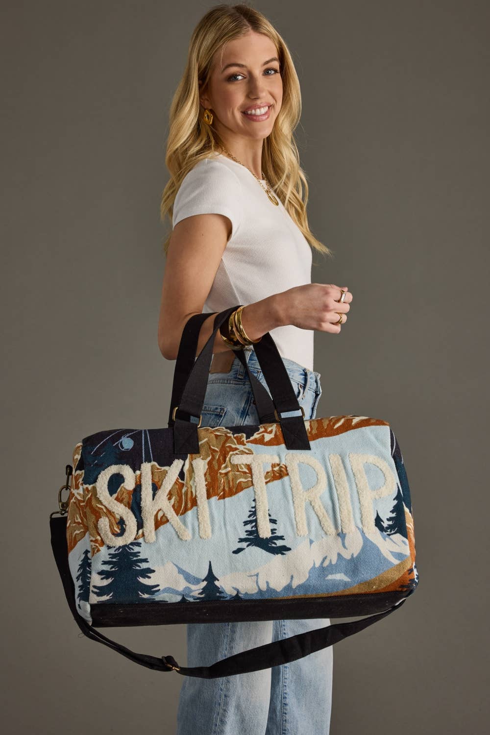 Blue Ski Trip Scene Duffel Bag