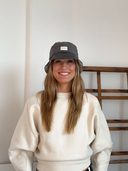 Corduroy Bucket Hat – Charcoal Gray (Boni)
