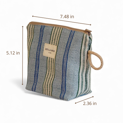Striped Jacquard Small Makeup Bag – Blue & Green (Cata)