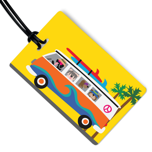 Surfer Dogs Luggage Tag w/ Black Strap