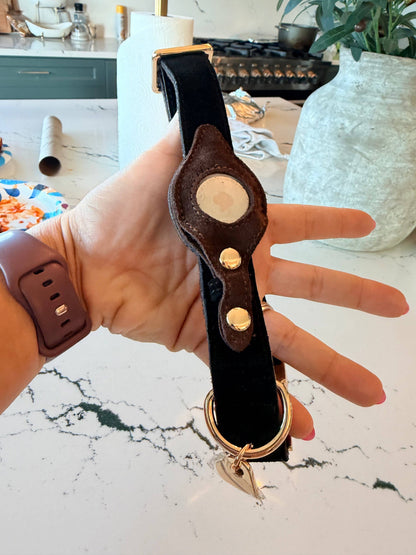 Heirloom Suede AirTag Dog Collar — Black & Coffee