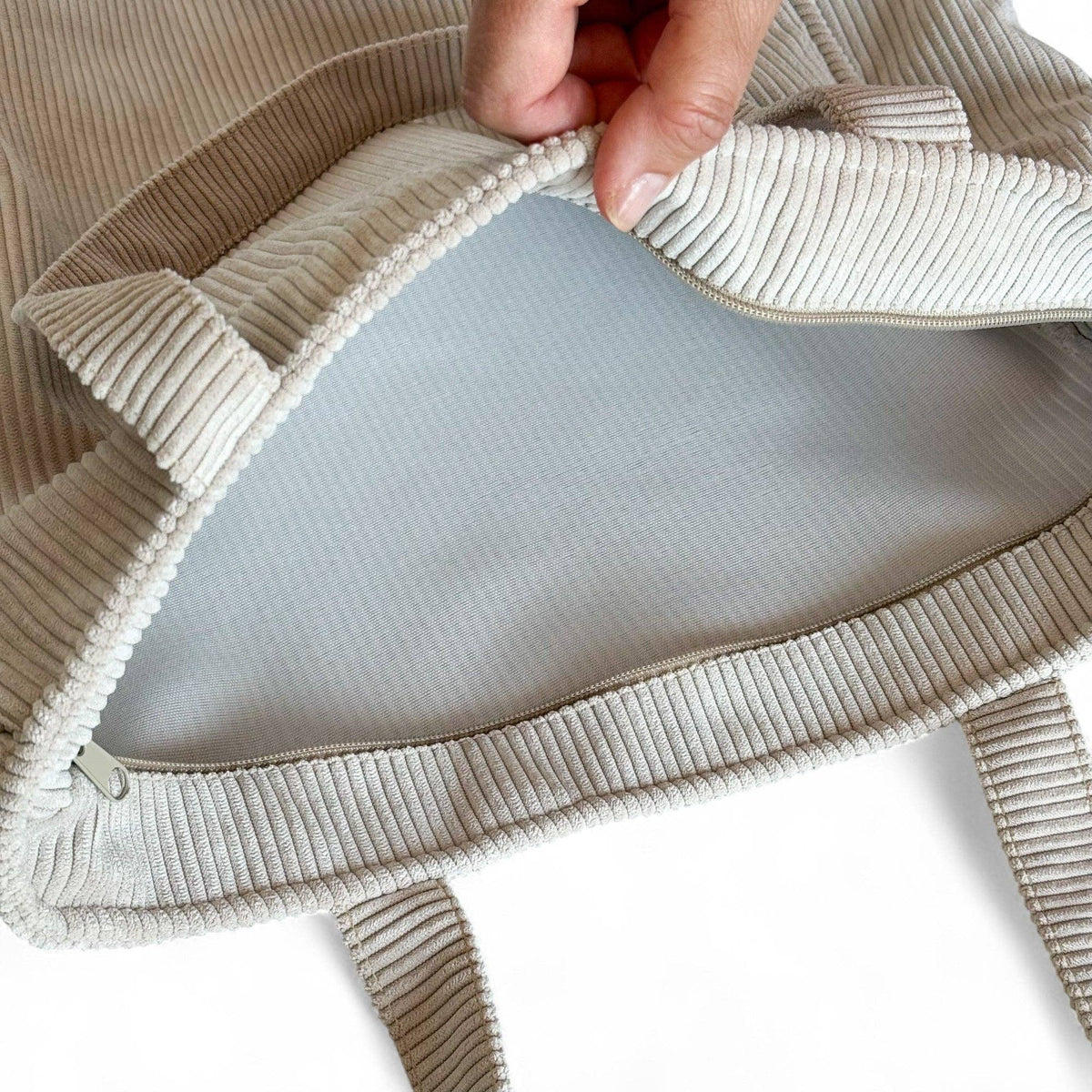 Corduroy Zippered Tote Bag – Taupe (Tofe)