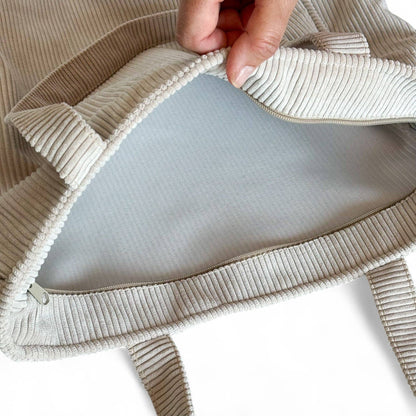Corduroy Zippered Tote Bag – Taupe (Tofe)