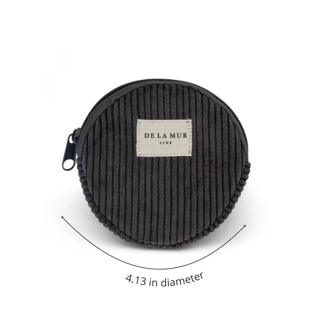 Corduroy Round Coin Purse – Charcoal Gray (Boni)
