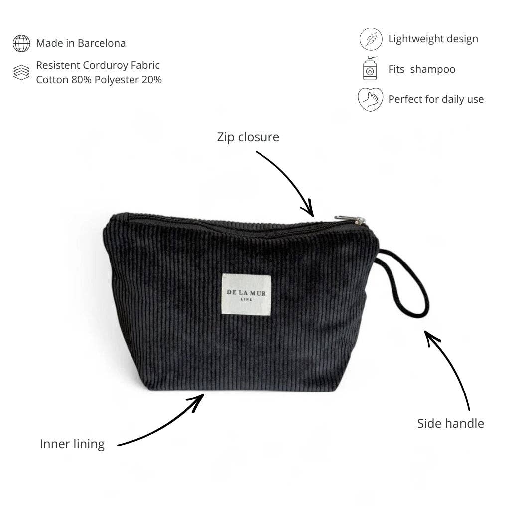 Corduroy Small Makeup Bag – Charcoal Gray (Boni)