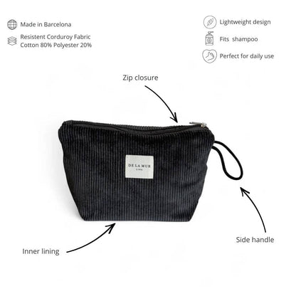Corduroy Small Makeup Bag – Charcoal Gray (Boni)