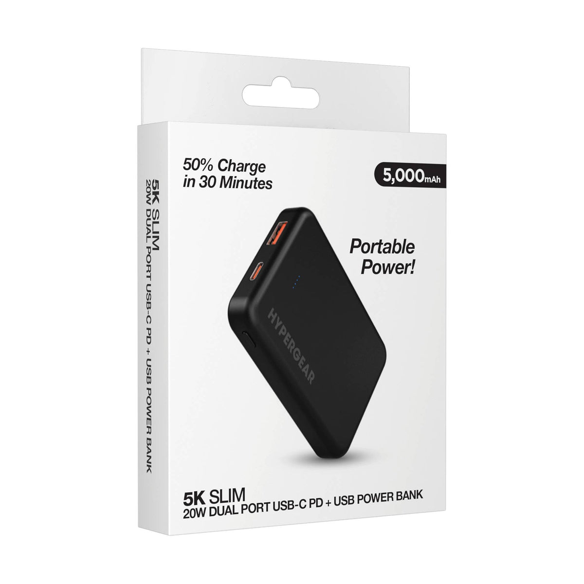 5,000mAh|5K Slim Dual-PortFast Charge PowerBank w/ 20W USB-C