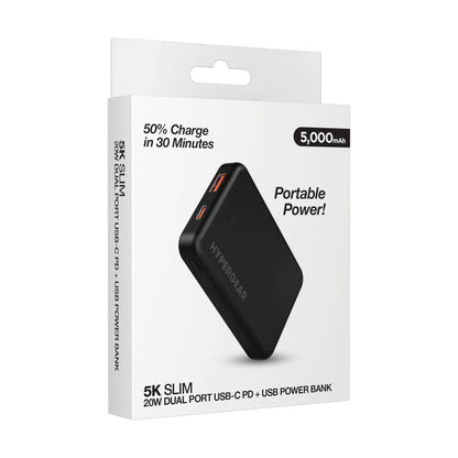 5,000mAh|5K Slim Dual-PortFast Charge PowerBank w/ 20W USB-C