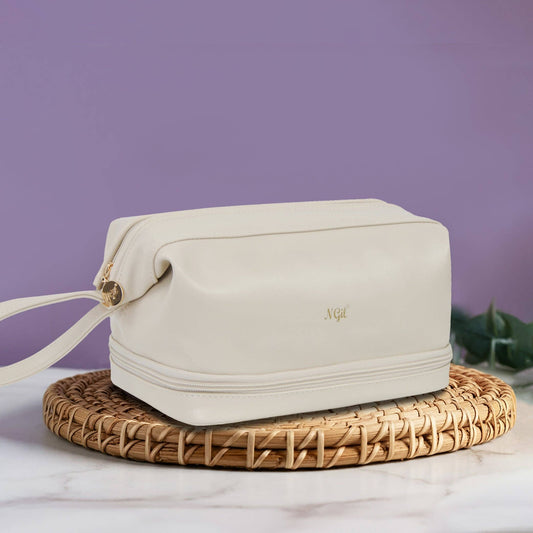 Beige NGIL Faux Leather Cosmetic Bag