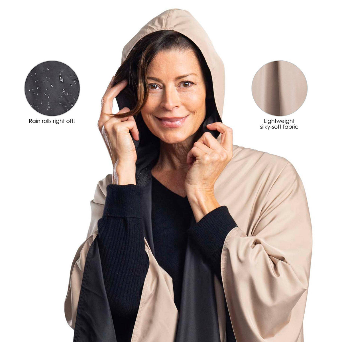 Black & Tan Camel Womens Rain Cape - Rainproof Breathable Rain Poncho