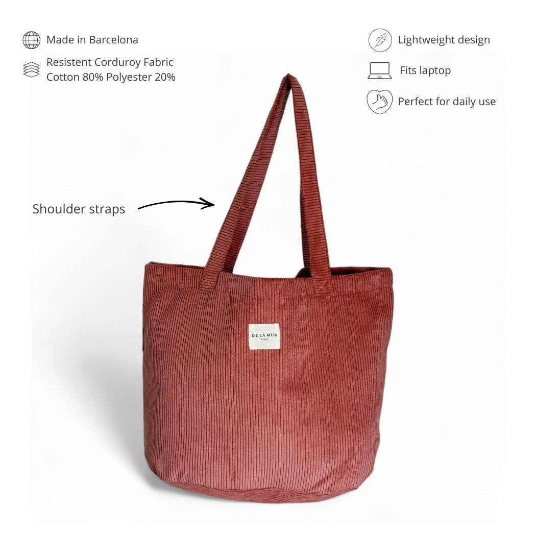 Corduroy Large Tote Bag – Coral Pink (Coral)