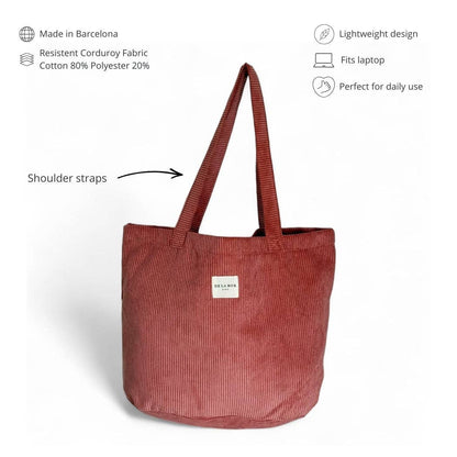Corduroy Large Tote Bag – Coral Pink (Coral)
