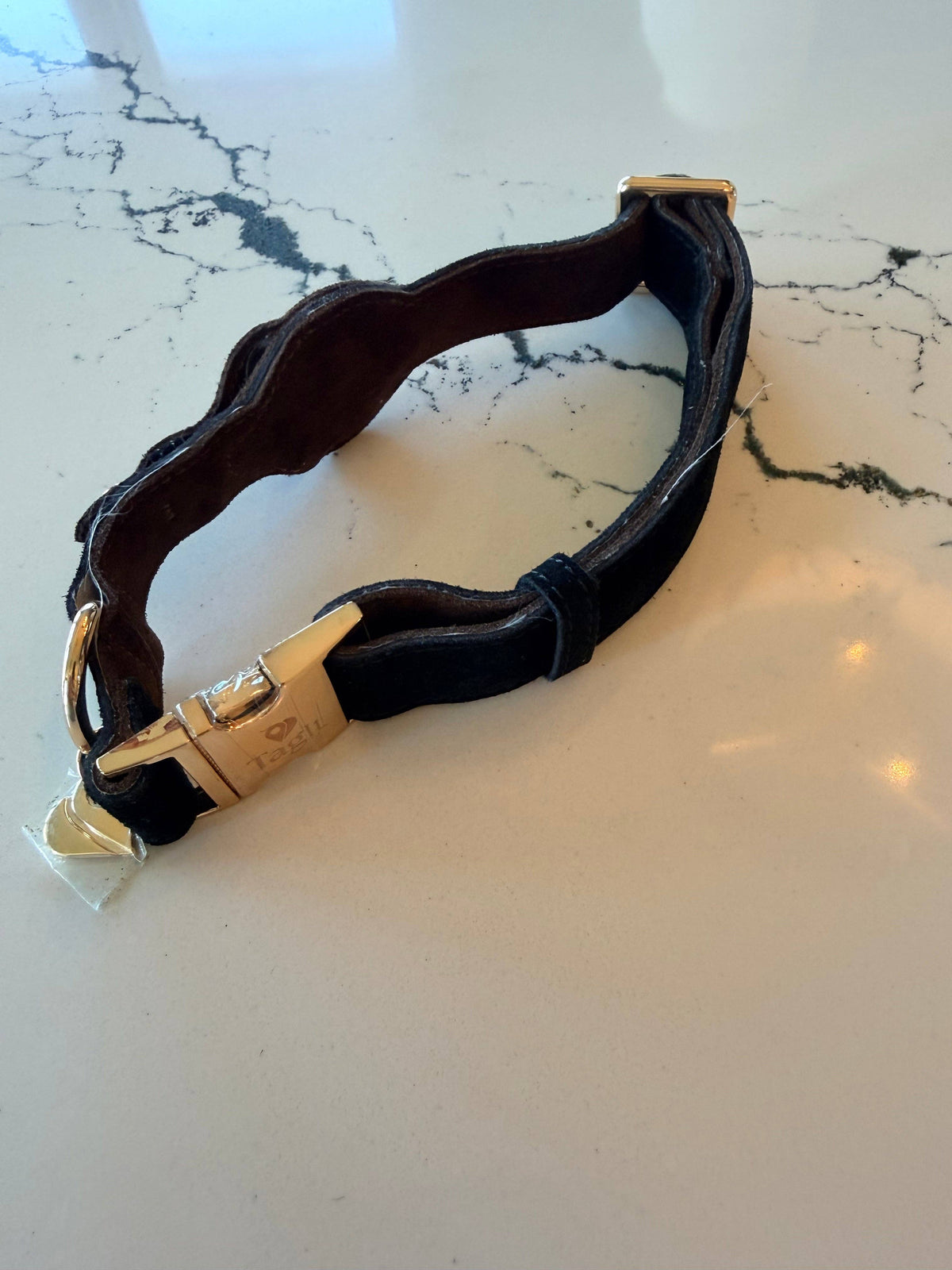 Heirloom Suede AirTag Dog Collar — Black & Coffee