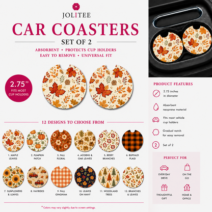 Jolitee Car Coasters, Absorbent Neoprene CupHolder Fall
