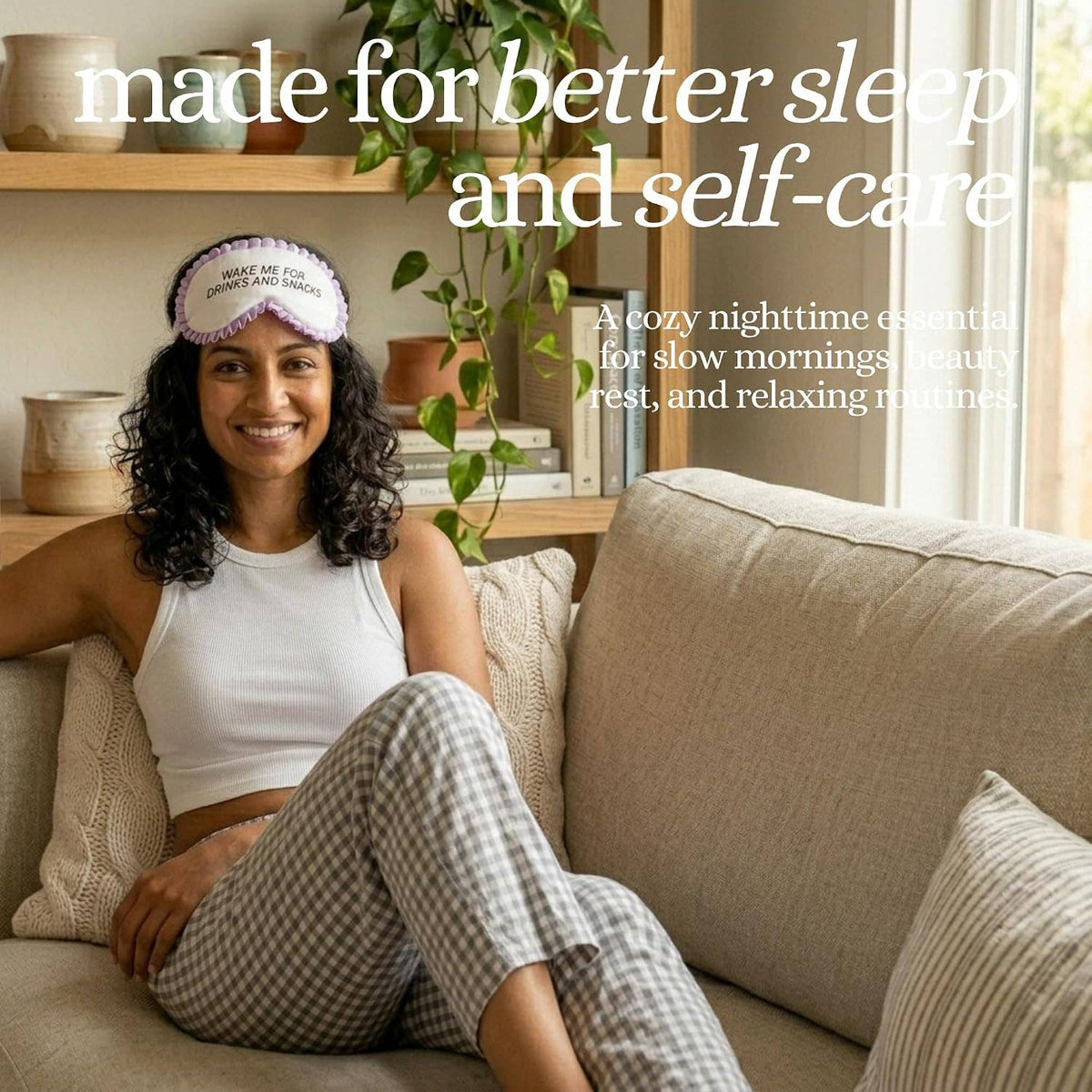 Adjustable Ruffle Satin Sleep Eye Mask - Wake Me For Drinks