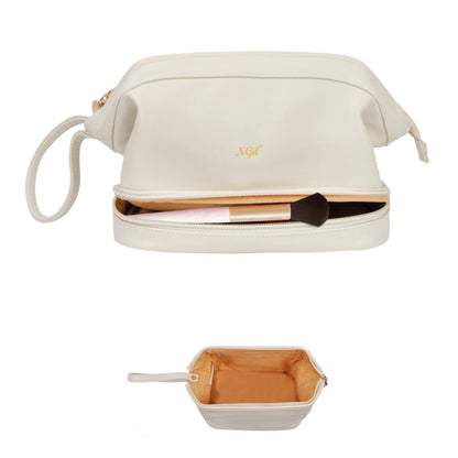 Beige NGIL Faux Leather Cosmetic Bag