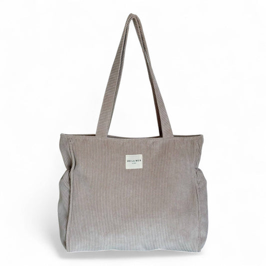 Corduroy Zippered Tote Bag – Taupe (Tofe)