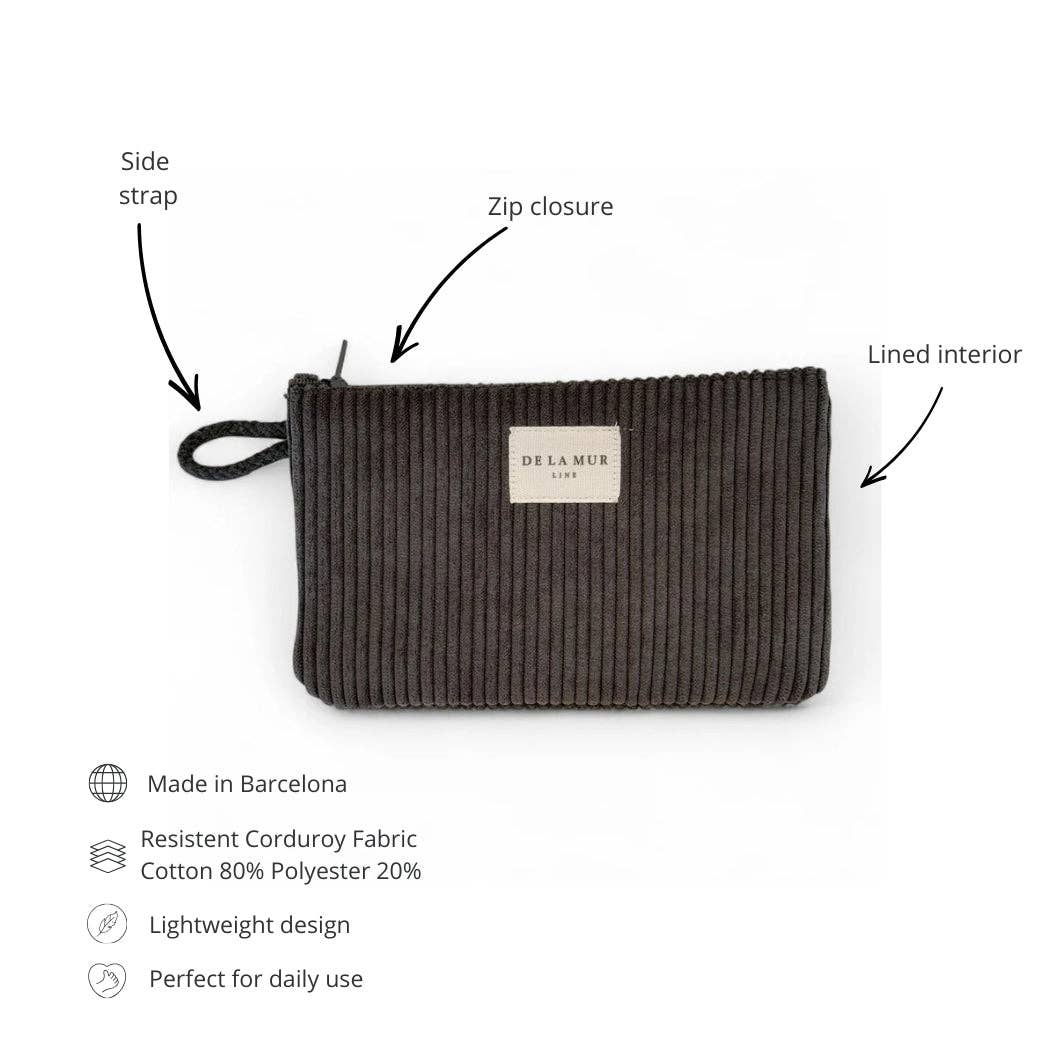 Corduroy Small Makeup Bag / Coin Purse – Charcoal Gray (Boni)