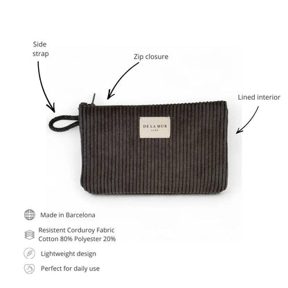 Corduroy Small Makeup Bag / Coin Purse – Charcoal Gray (Boni)