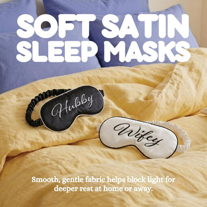 Luxury Satin Sleep Eye Mask: 2 Pack - Wifey & Hubby